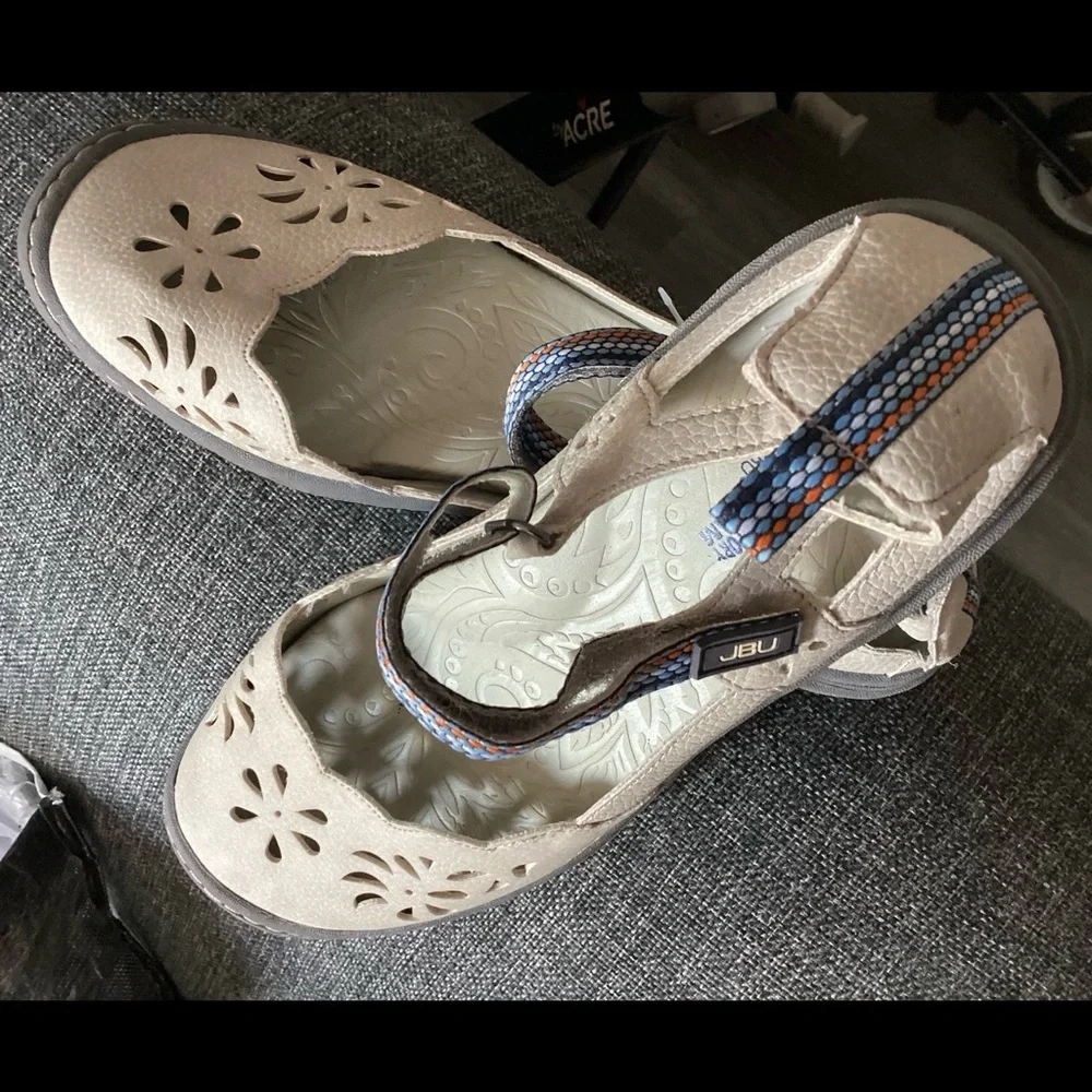 10M JBU Beige Ankle Strap Memory Foam Flats Shoes Deep Sea Encore - Picture 2 of 10
